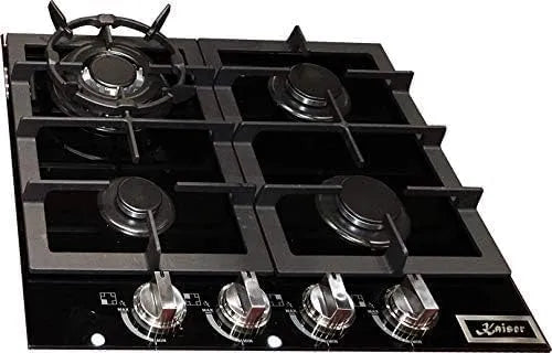 Kaiser, Kogeplader, KCG 6387 Gas Kochfeld 60cm, selvforsynende, Gas Kochfeld, Gas på sort glas, Sølv, 6387 G, 60cm, 3, 8 kW, 4 g