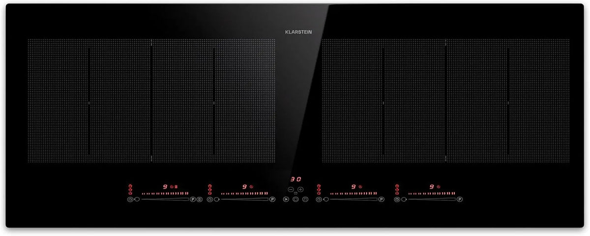 Klarstein, Kogeplader, induktionspumper med 4 plader, 90cm glas keramisk kogetop, 7200W, berøringsbetjening &, Sort, 90cm, 90 x 35 x 6 cm