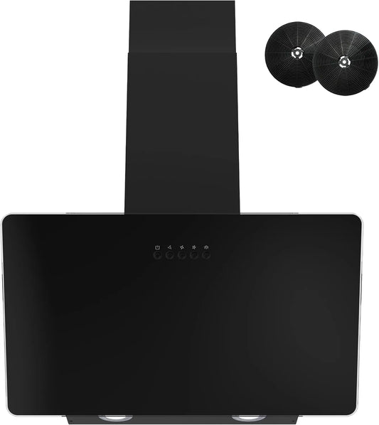 FIREGAS, Væghængte emhætter, område hætte 60cm, udstødning / recirkulation område hætte med LED, børsteløs, Sort, 60cm, 56 dB, 9 kW, 08G