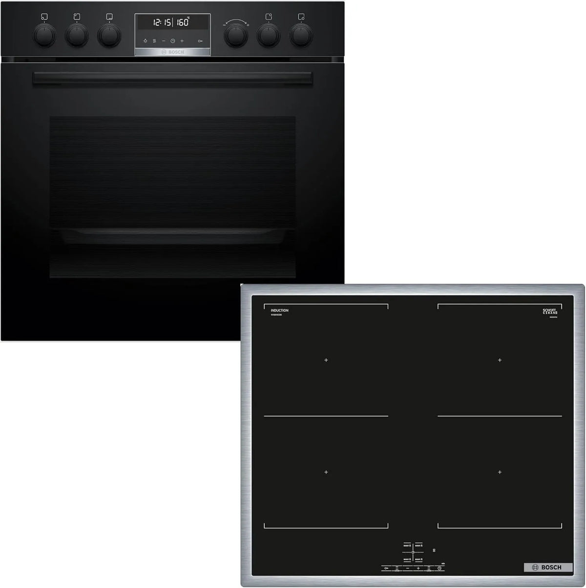 Bosch 3D-Hei HND677LS67, Komfursæt, installationskomfur sæt, serie 6 installationskomfur 60 cm med pyrolyse selv, Sort, 677L, 60 cm, 71 l