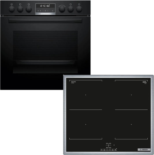 Bosch 3D-Hei HND677LS67, Komfursæt, installationskomfur sæt, serie 6 installationskomfur 60 cm med pyrolyse selv, Sort, 677L, 60 cm, 71 l
