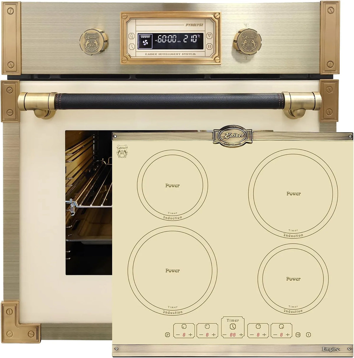 Kaiser, Ovne, Pyrolyse Bagning Furnace EH 6427 Elfad + KCT 6195 IElfEm, Retro Pyrolyse Bygget, Sort, 73L, 60 cm, 5 × 59, 5 × 57