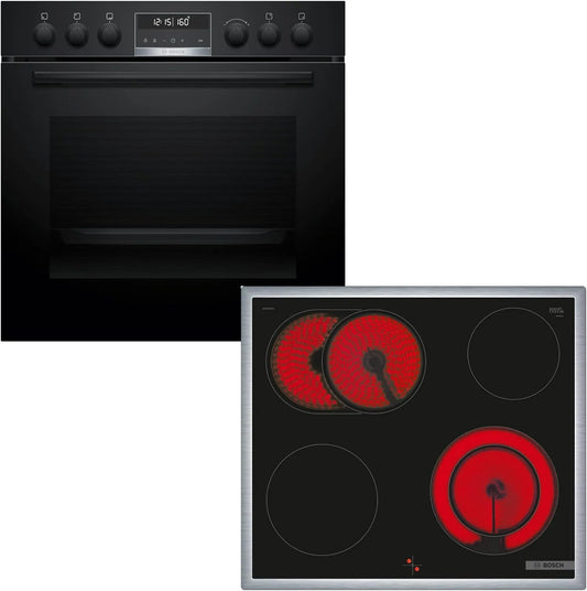 Bosch HND671LS67 HEB578BB3, Komfursæt, Pocket Kit, Serie 6 Pocket Stove 60 cm, Pyrolyse Self-rengøring og bagning bil, Sort, 671L, 60 cm, 645G