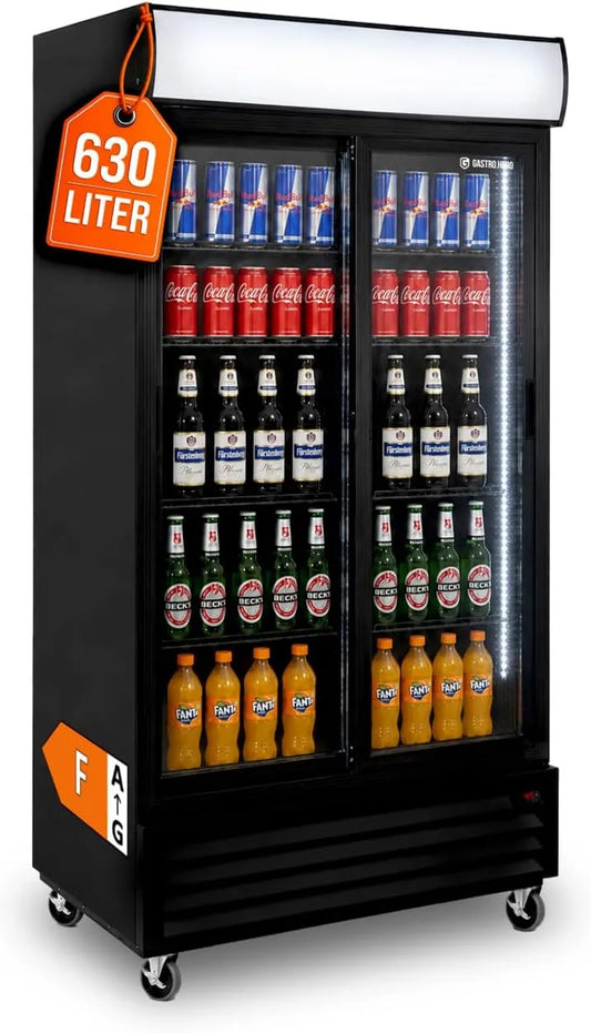 GastroHero SC-630FS, Drikkevarekøleskabe, Drivhus- Køleskab 630 L, lyshovedtelefoner, Skydedøre, Hvid, 630 L, 835 x 625 x 1270 mm, 175 W