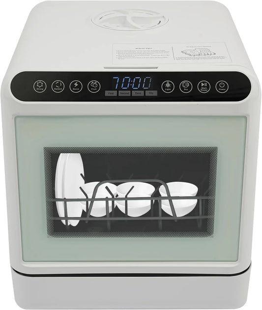 MIUKYUI, Bordopvaskemaskiner, 6L Mini Compact bordopvaskemaskine 1100W Bærbar opvaskemaskine med 4 programmer &, Hvid, 6L, 1100W, 18, 11 inch