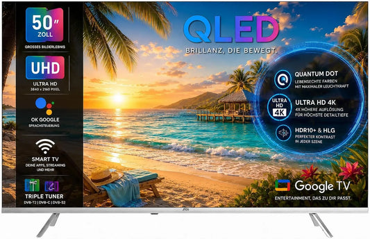 JTC-24 HDR10 Zoll/126, TV'er, + 50 '(50 tommer / 126 cm) QLED 4K UHD Smart TV JTCSQ50U39505G, Google TV, Sort, 50 ', 126 cm, QLED, 4K