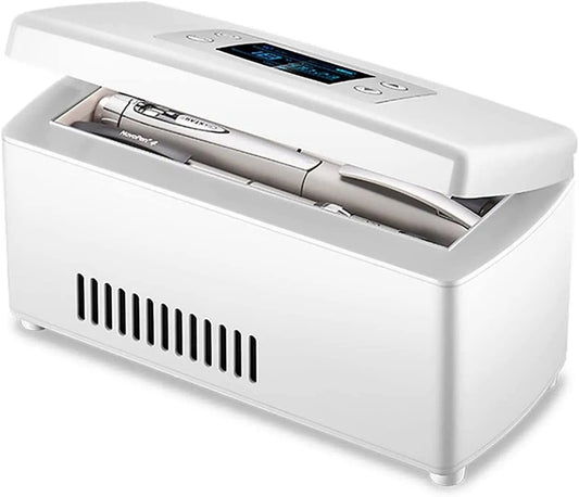 sjdoPulse, Minikøleskabe, Mini- drug køleskab, bærbar insulin fryser, medicinsk køleskab med HD LED, Hvid, 220 × 100 × 90mm, 190 × 60 × 30mm