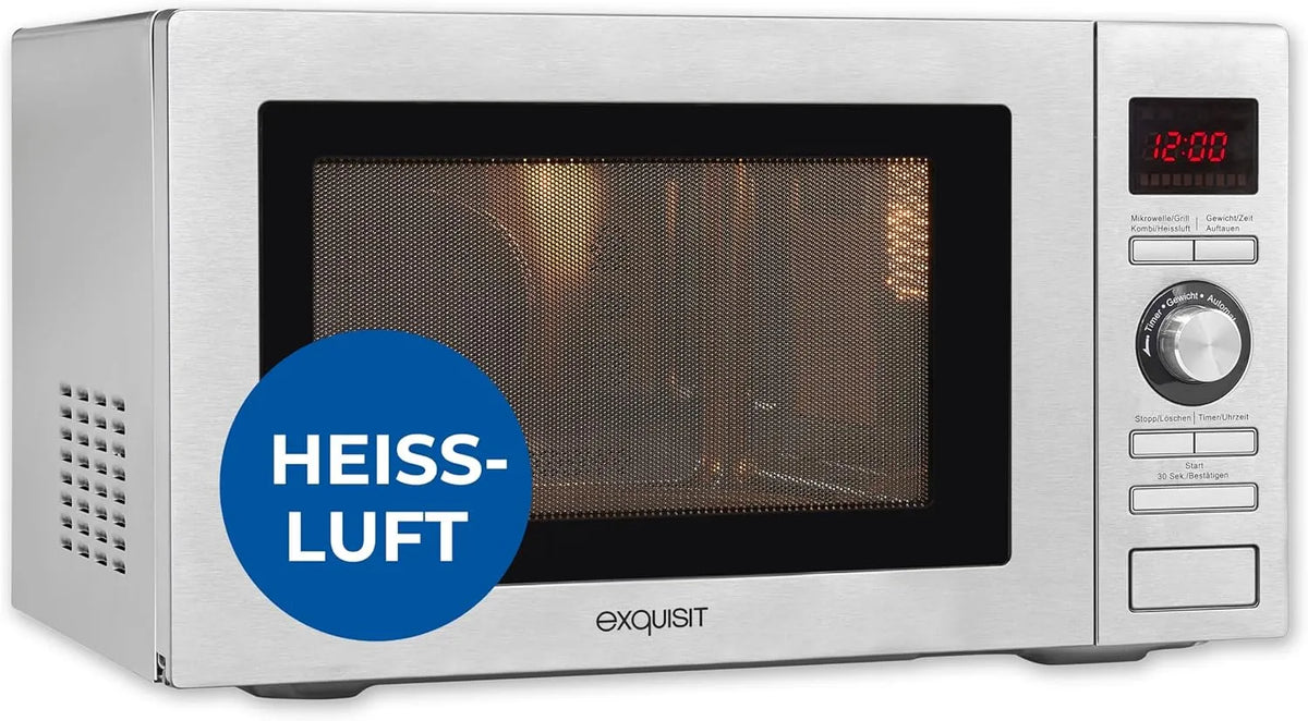 Exquisit 3-in-1, Mikrobølgeovn med varm luft, Udsøgt mikrobølgeovn med grill & varm luft - 25 liter, Sort / sølv, 25 l, 900 W, 1100 W, 2500 W