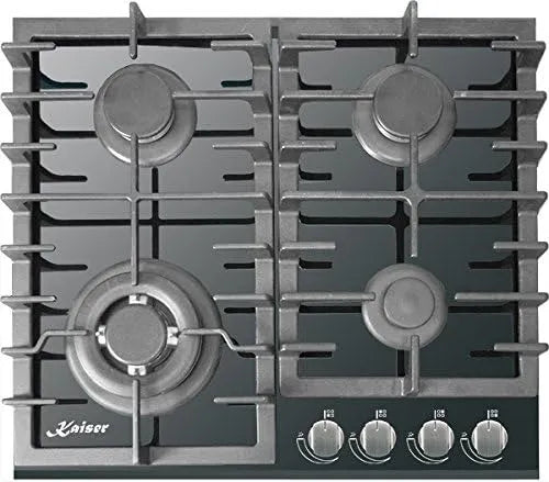 Kaiser, Kogeplader, KCG 6383 Gas Kochfeld 60cm, Autark, Gas Kochfeld, Gas på sort glas, glashvælving, Sort, 6383 G, 60cm, 3, 8 kW, 0, 5 v