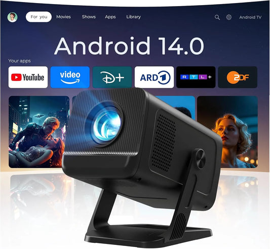 LYNCAST 4K-Dekodierung 720p, Projektorer, Mini Beamer 4K dekodning, Android 14 & App ved Fjernbetjening, native, Sort, 4K, 5G, 2.4G, 3 g