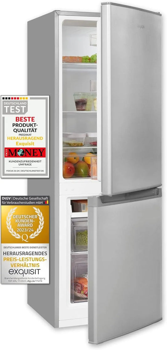 Exquisit, Køle-/fryseskabe, Udsøgt køleskabe-fryser kombination 173 L - Freestanding, sølv, rolige, 173 L, 40 dB