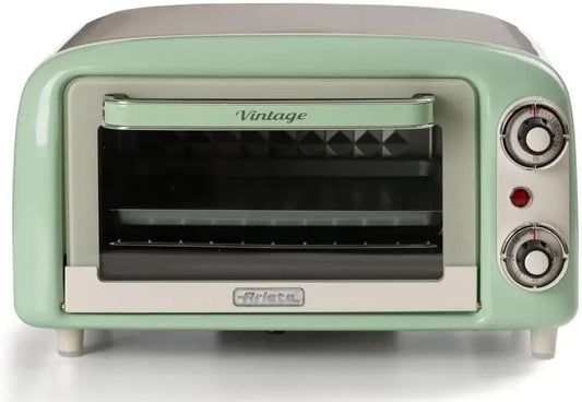 Ariete 60-Minuten-Timer, Ovne, 3919 Vintage Miniovn, 10 L kapacitet, til bagning eller opvarmning af fødevarer, Sølv / grøn, 3919 V, 10 L, 800W