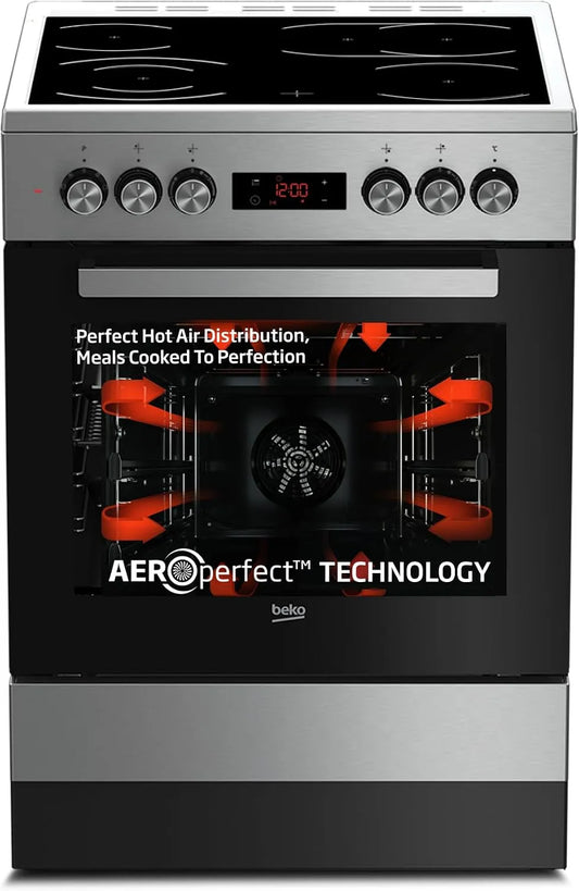 Beko FSM67320GXS, Komfurer, Aftagelig komfur, multifunktionel ovn med cerankogeplade, 60 cm, 72 l kogeplade, Sølv, 67320G, 72 l, 8 v