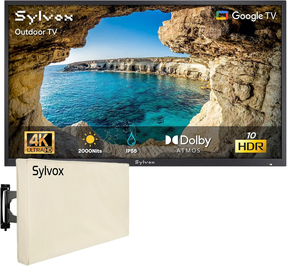 SYLVOX, TV'er, 43 tommer Outdoor Smart TV med udendørs dækning, Sort, 8 g, 4K, 60 Hz, 55 v
