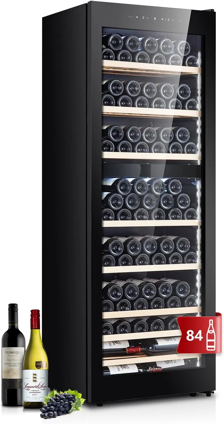 Kalamera KRC-266BFG C/10-18, Vinkøleskabe, Vin Køleskab Opgradering, 84 flasker, 266 liter, LED-belysning Strips, 2, Sort, 266 l, 84 v, 0, 75 l