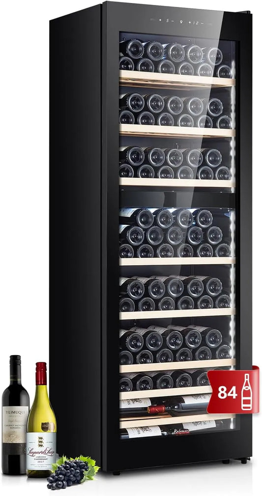 Kalamera KRC-266BFG C/10-18, Vinkøleskabe, Vin Køleskab Opgradering, 84 flasker, 266 liter, LED-belysning Strips, 2, Sort, 266 l, 84 v, 0, 75 l