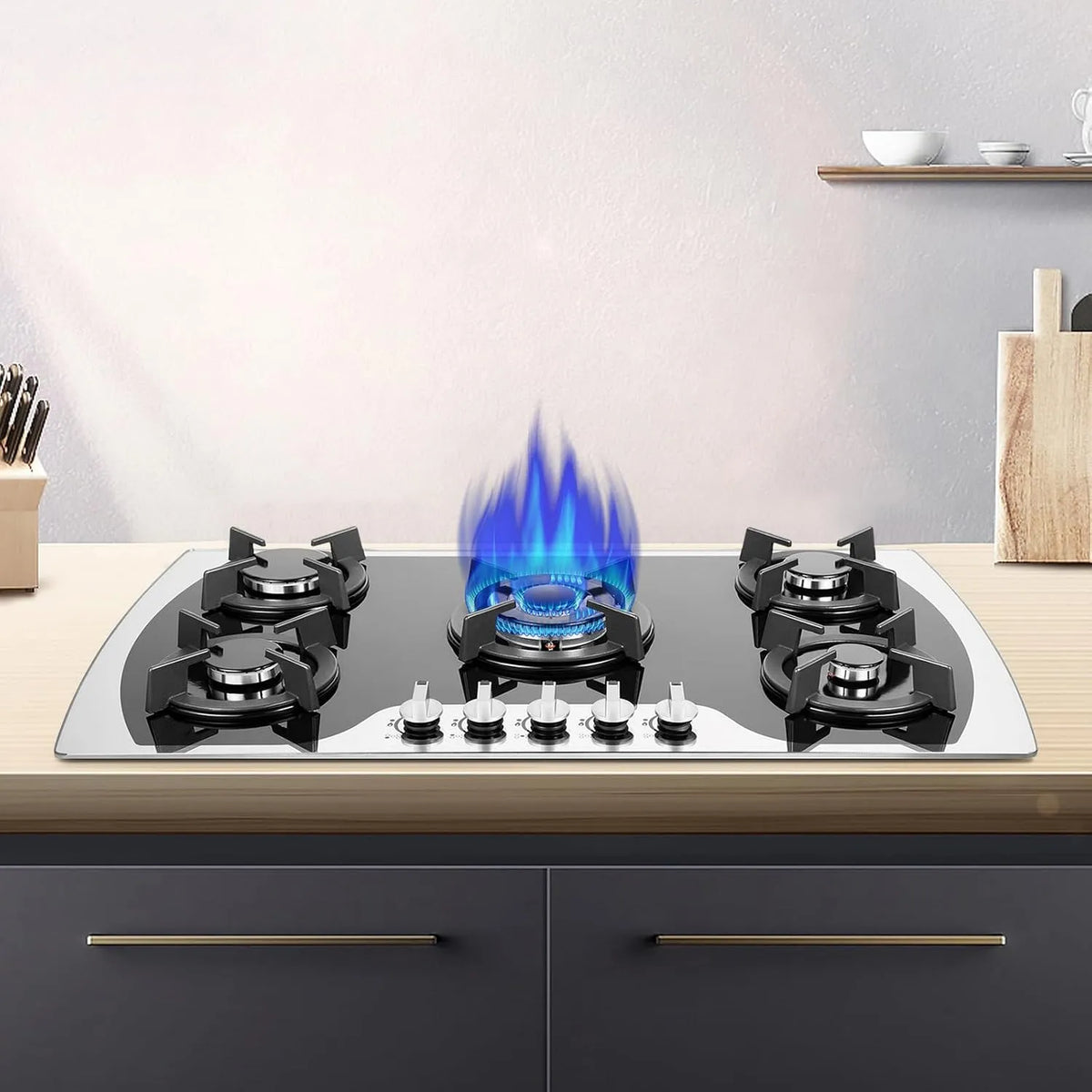 DSYOGX, Kogeplader, 5 zoner Gas kogeplader, Kochfeld Glas 90cm - 5 Flame Gas Kochfeld - Bygning /, Sort, 90cm, 20, 1 inch, 10236 BTU, 9383 BTU