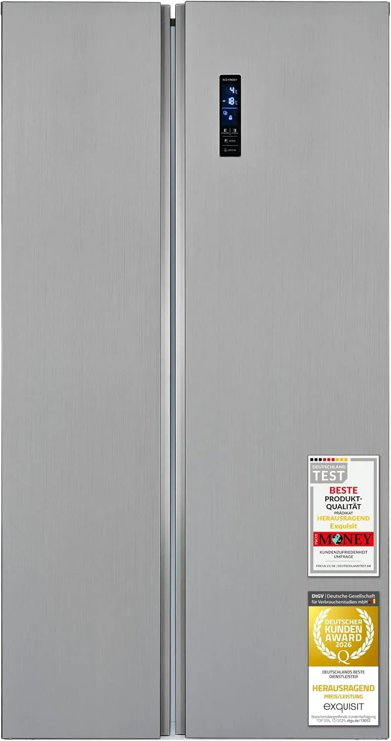 Exquisit, Køle-/fryseskabe, Udsøgt Side- by- Side Køleskab 442 L - No Frost, Inoxlook, Sølv, 442 L, 291 L, 151 L, 59 cm