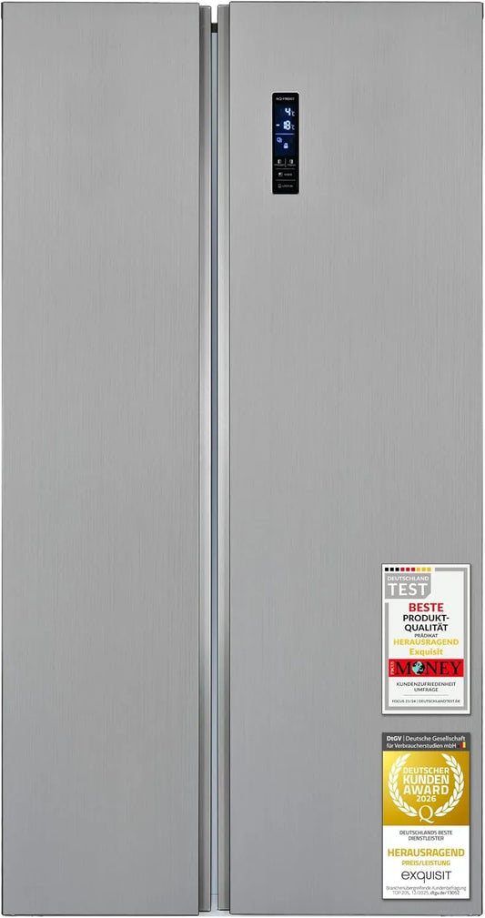 Exquisit, Køle-/fryseskabe, Udsøgt Side- by- Side Køleskab 442 L - No Frost, Inoxlook, Sølv, 442 L, 291 L, 151 L, 59 cm