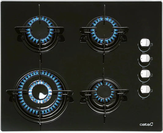CATA, Kogeplader, 5kW Gas Kochfeld CIB 6031 BK - 59cm Glas gas komfur, 4 kogezoner, tredobbelt, Sort, 5kW, 59cm, 3, 1, 75 kW