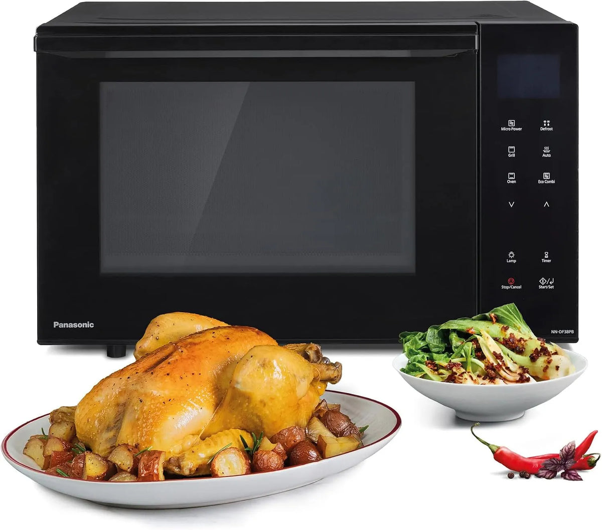 Panasonic NN-DF38PBEPG, Mikrobølgeovne med grill, NN- Combi Mikrobølgeovn & Grill, 1000 W, 23 l, Inverter- Tech, Eco Combi mode, Sort