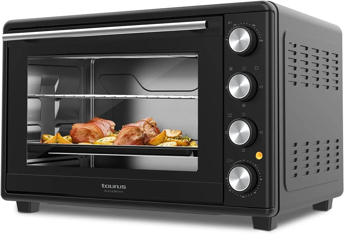 Taurus, Miniovne, Elektrisk ovn 45L, 2000W, 15 funktioner, roterende skewer, 90 min, Sort / sølv, 45L
