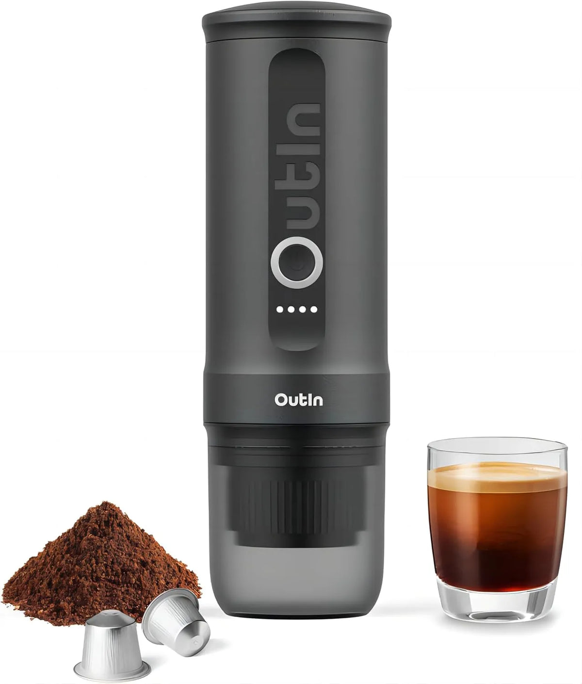 OutIn, 1-kop kaffemaskine, Nano Portable Electric Espresso Machine med USB- C, Space Grey, Grå, 670 g, 15 w