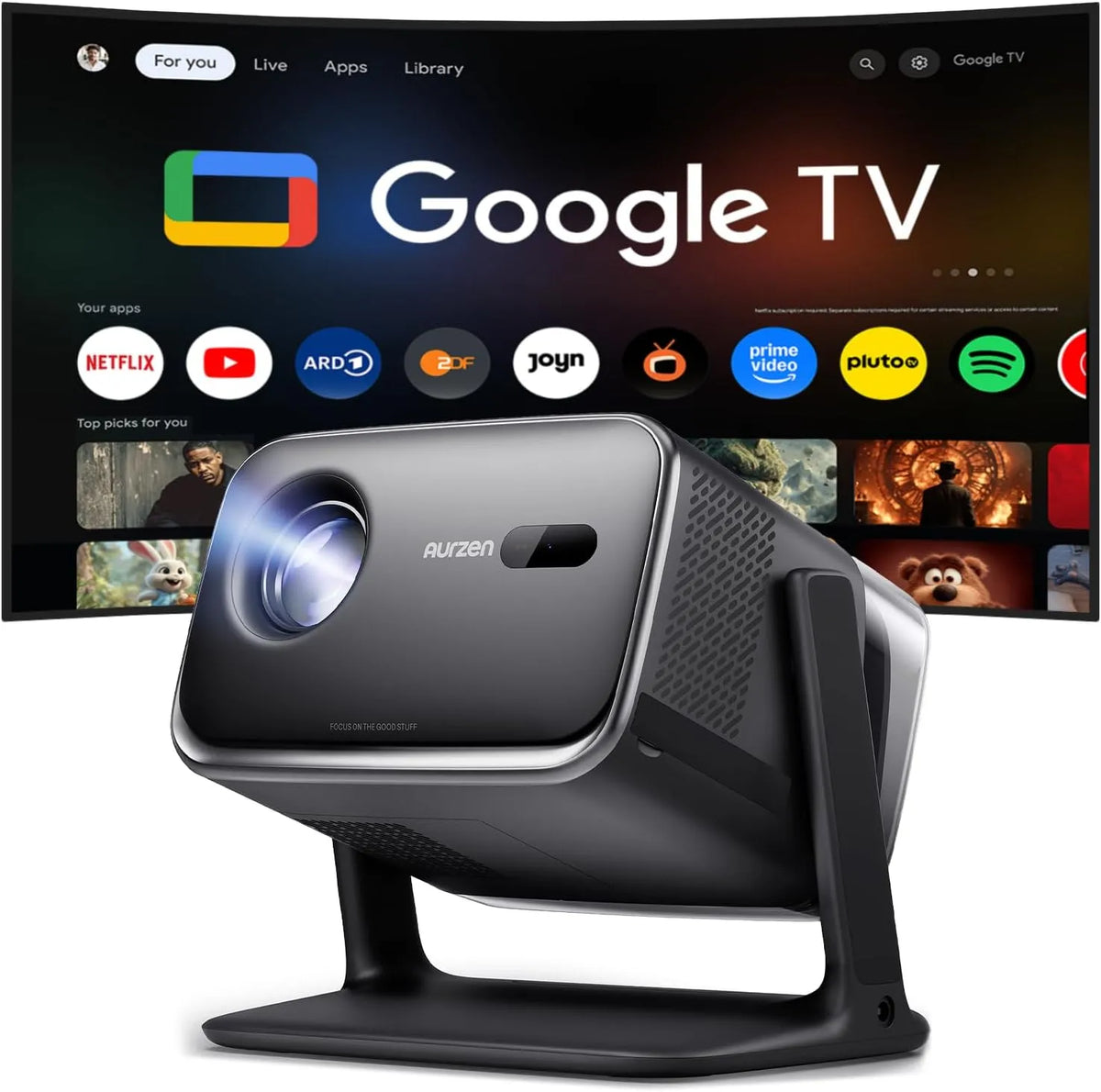 Aurzen, Projektorer, Boom mini Smart Beamer Outdoor med Google TV, 20W Dolby Audio, Sort, 20W, 2026 W, 2 G, 16 G