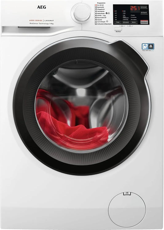 AEG L6AMZ49FL, Vaskemaskiner, vaskemaskine, serie 6000 med ProSense ®, 9, 0 kg, rolige, automatisk mængde, Hvid, 1400 rpm, 9W, 11G