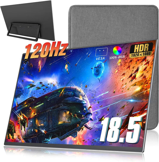 Motyeowe 1080P, Skærme, 18, 5 tommer Portable Monitor + Ærme 120Hz, sRGB FHD HDR USB HDMI med VESA, Sort, 120Hz, 18.5 ', 75x75mm