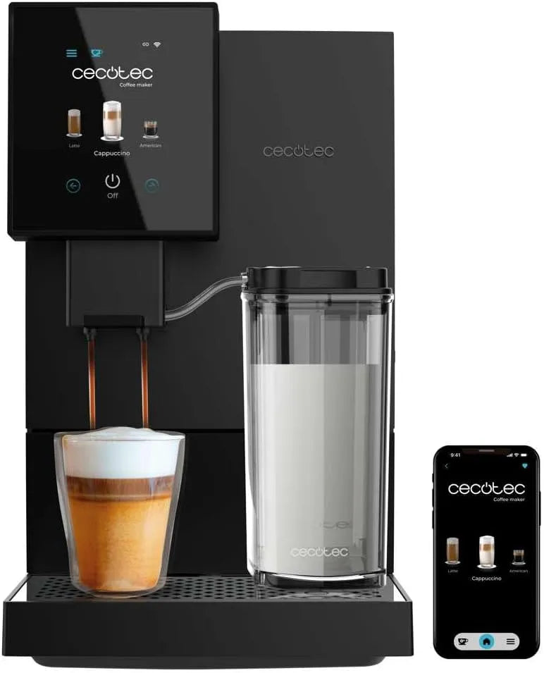 Cecotec, Kaffemaskiner og -avlere, kaffemaskine Cremmaet Compactccino Connected, 1350 W, 1 L, Sort / sølv, 150 g, 5 g