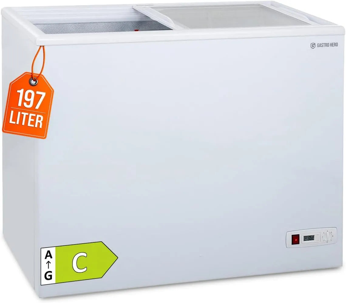 GastroHero, Kummefrysere, fryser ECO 200 I fryser stor 197L I fryser låst fryser I fryser med glidende glas, Gennemsigtig, 197L, 70 mm