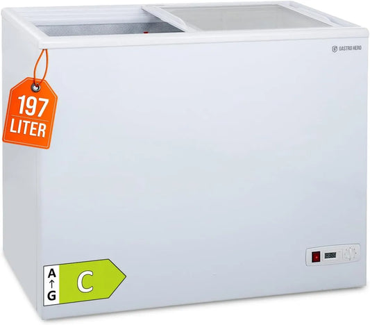 GastroHero, Kummefrysere, fryser ECO 200 I fryser stor 197L I fryser låst fryser I fryser med glidende glas, Gennemsigtig, 197L, 70 mm