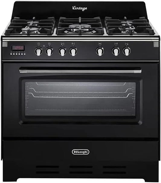 De'Longhi, Komfurer, De Longhi MEM 965 NN Gas komfur med 5 brændere og elektrisk komfur, 90 x 60 cm, Sort, 5 g, 90 x 60 x 90 cm