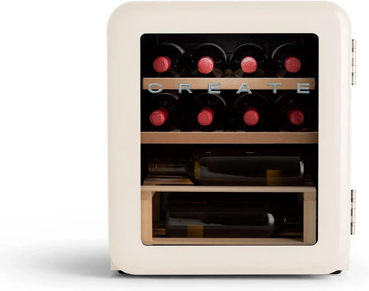 CREATE 75cl, Vin- og champagnekølere, / WINECOOLER RETRO M / Elektrisk vinkøler til 12 flasker, flødehvid / retro, Sort, 48L, 12 v, 30 cm