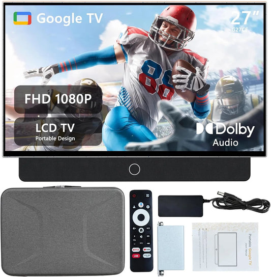 leyukejiboy 1080P Android14, TV og hjemmebiograf, Transportable 68, 6 cm (27 tommer) TV FHD OS med Google TV, 9000 mAh batteri, Sort, 68, 6 cm