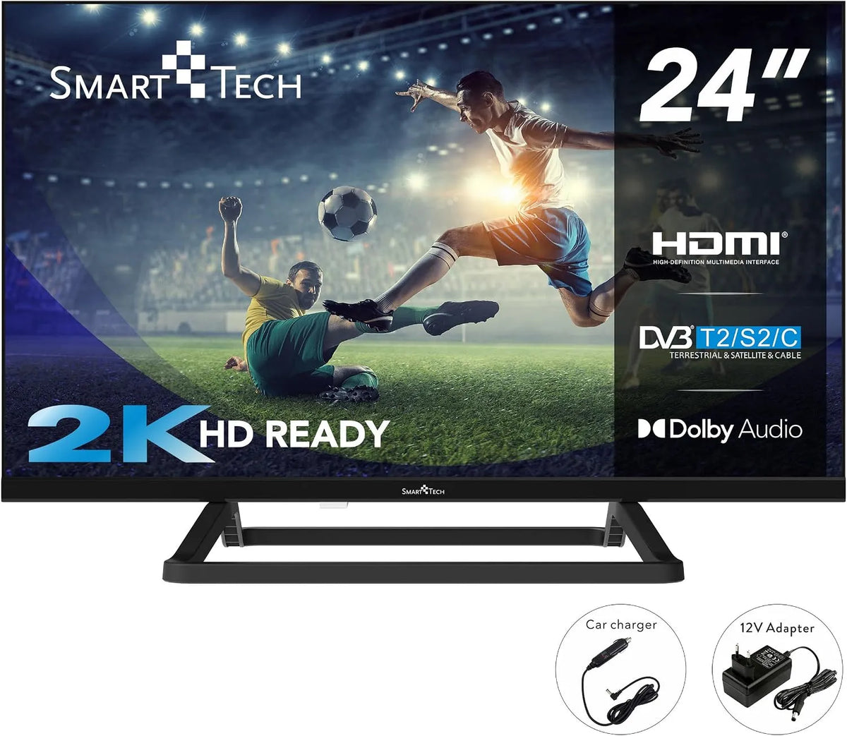 Smart Tech 24HN01V3CA, TV'er, TV 24 tommer LED Camping TV HD Klar opløsning, Sort, 01V, 12 v