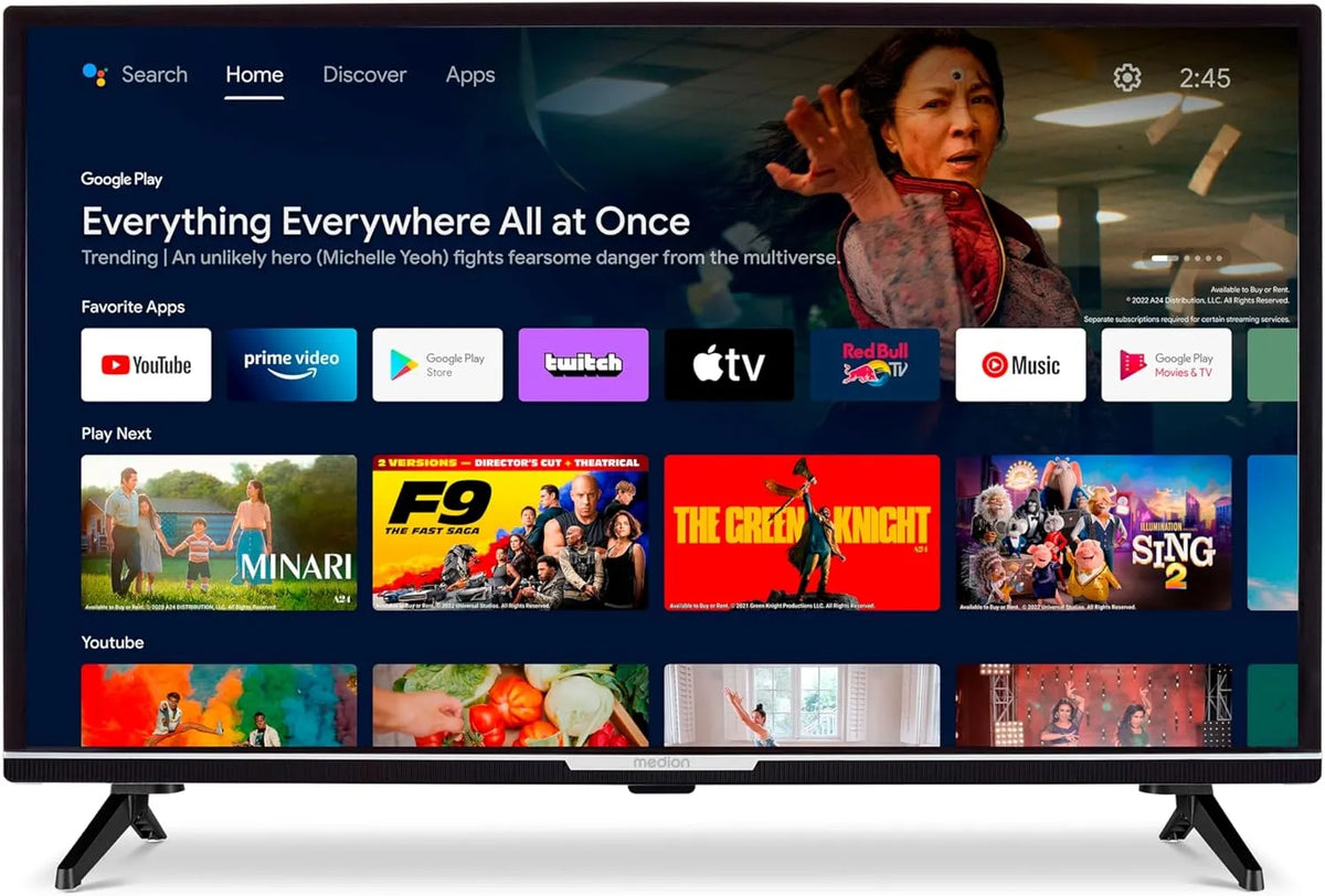MEDION P13242 1080p, TV'er, (MD 30042) 80 cm (32 inches) Fuld HD-tv (Android-tv, Smart-tv, HDR, Netflix, Sort, 80 cm, 32 inch, Full HD