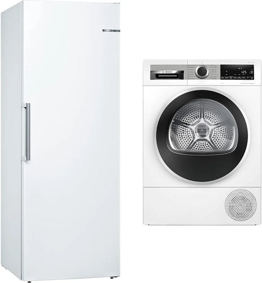 Bosch GSN58AWCV, Varmepumpetørretumblere, Serie 6 XXL Freezer, 191 x 70 cm ekstra bred & varmepumpe tørretumbler til 8 kg, Hvid, 191 x 70 cm