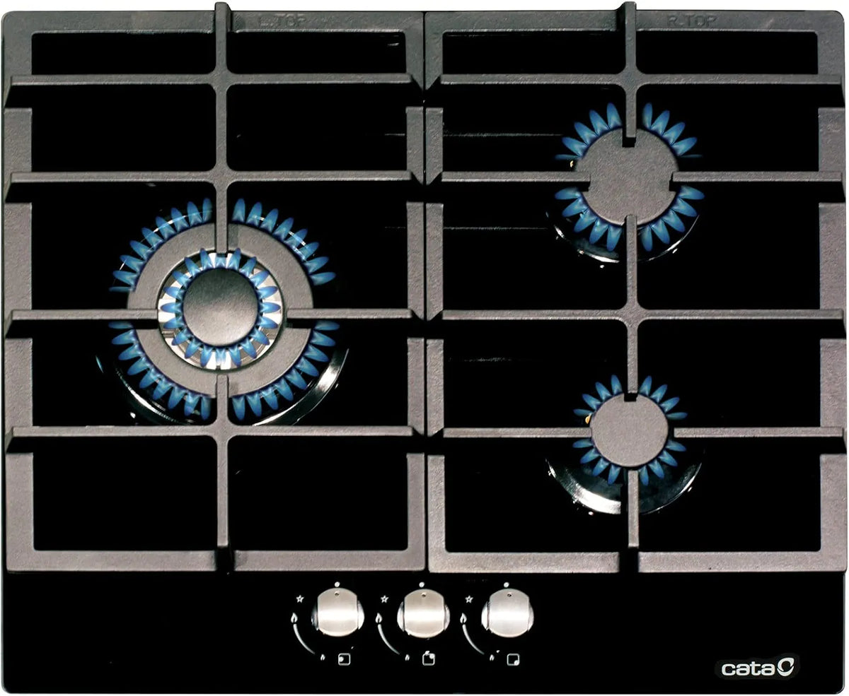 CATA, Kogeplader, LCI 6021 WH - Gaskomfur med butangas og 3 gaskogetoppe - 1 tredobbelt krone, Sort, 6021 W, 3 g, 59 cm, 6, 25 kW