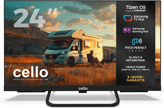 Cello CTRAV-24TZ, TV'er, CTRAV- 24 'Smart LED 12V Traveller- TV, 1080p, 2024, Tizen OS, Gaming Hub, Pitch, Sort, 24 ', 12V, 230 V