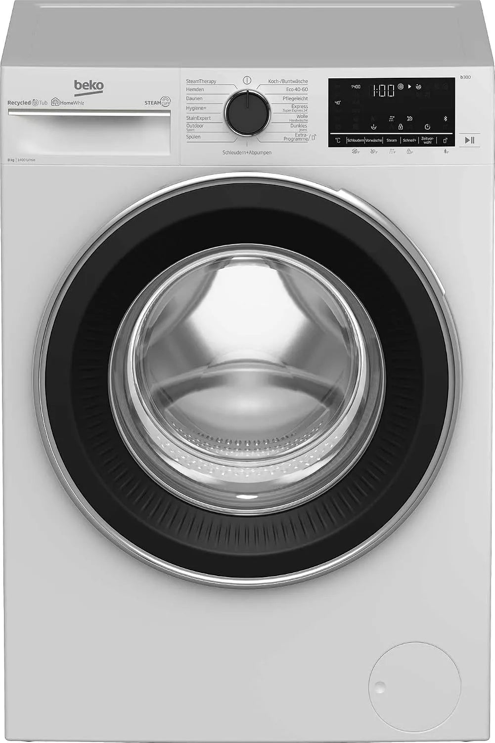 Beko B5WFU58415W b300, Vaskemaskiner, Fuld automatisk vaskemaskine, 8 kg, 1400 rpm, genpålæsning funktion, SteamCure, Hvid, 5W, 58415W