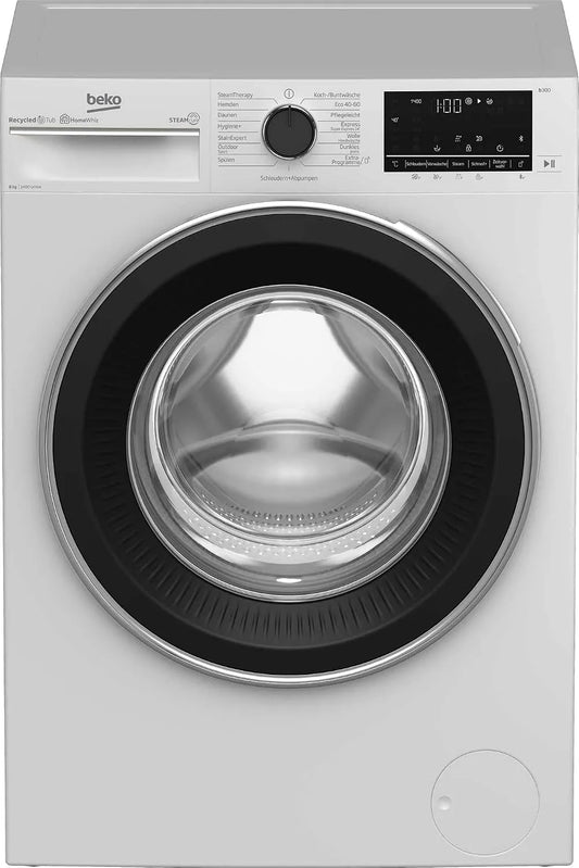 Beko B5WFU58415W b300, Vaskemaskiner, Fuld automatisk vaskemaskine, 8 kg, 1400 rpm, genpålæsning funktion, SteamCure, Hvid, 5W, 58415W