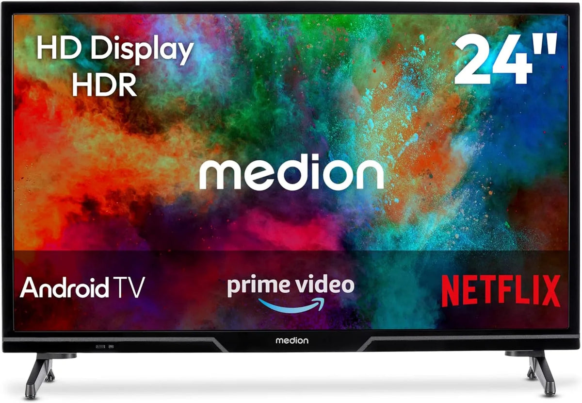MEDION, TV'er, 59, 8 cm (24 tommer) HD-tv (Android TV, Smart TV, HDR, Prime Video, PCR, Sort, 8 cm, 1W