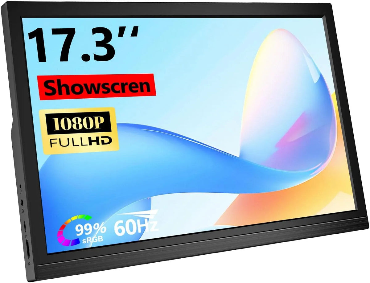 Showscren 1080P, Skærme, 17, 3 tommer Portable monitor FHD 95% sRGB USB- C & HDMI med stand kompatibel med, Sort, Full HD, 1920 x 1080