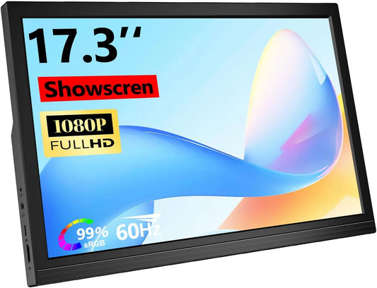 Showscren 1080P, Skærme, 17, 3 tommer Portable monitor FHD 95% sRGB USB- C & HDMI med stand kompatibel med, Sort, Full HD, 1920 x 1080