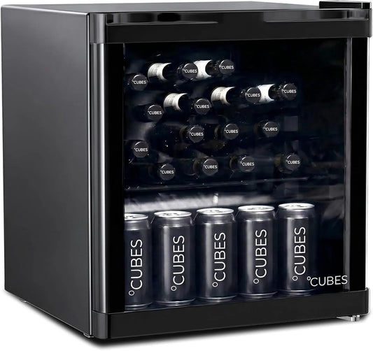 °CUBES, Minikøleskabe, ° CUBES Mini Køleskab 48 L Sort - Elegant Drikkemiddel Køleskab med glasdør & 1, Sort, 48 L, 1 V, 39 dB