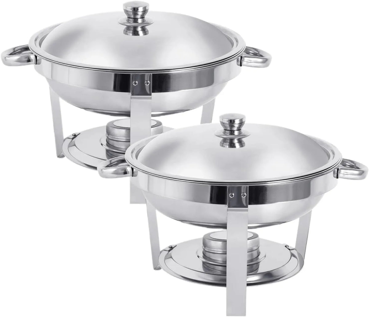 TRDEWR, Varmeplader og madvarmere, Runde mad varmere sæt lavet af rustfrit stål, 5 L kapacitet, for buffeter, grill, Sølv, 5 L, 41 x 25 cm