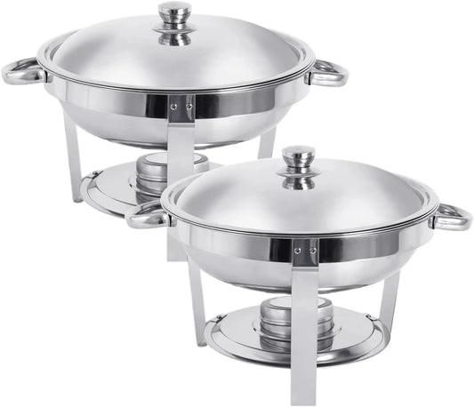 TRDEWR, Varmeplader og madvarmere, Runde mad varmere sæt lavet af rustfrit stål, 5 L kapacitet, for buffeter, grill, Sølv, 5 L, 41 x 25 cm