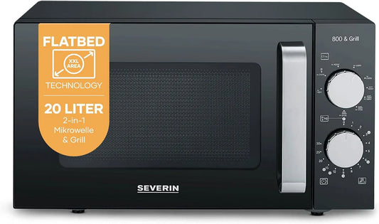 SEVERIN 2-in-1, Mikrobølgeovne med grill, mikrobølgeovn med grill, 2 niveauer, plant glas gulv (fladseng) i stedet for, Sort, 20L, 7762 G, 2 L